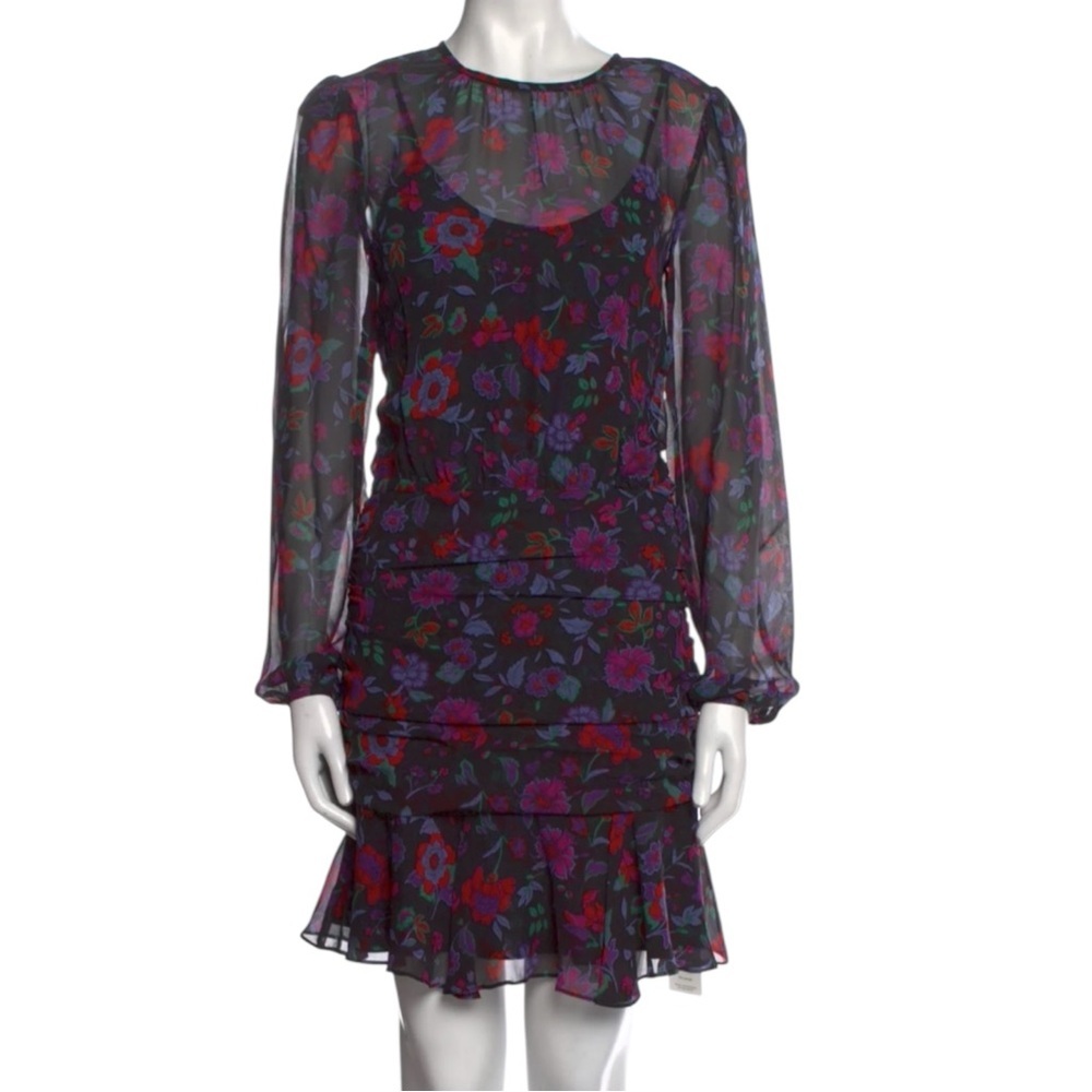 VERONICA BEARD Robin Dress 100% Silk in Black/Multi-colored Floral Size 2 - Picture 3 of 11